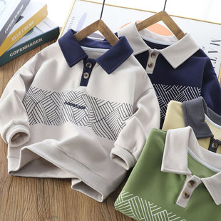 潮上衣中大童洋气宽松套头衫 儿童POLO衫 新款 男童翻领卫衣2024春装