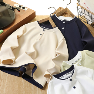 T恤2026新中大童百搭套头t上衣儿童纯色打底衫 男童春季 亨利领长袖