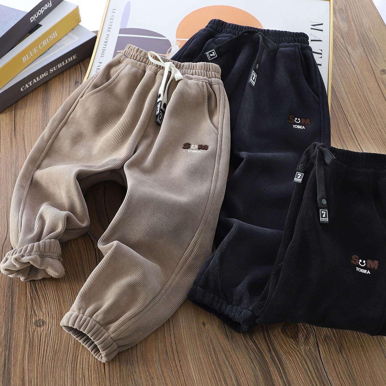 5折!男童灯芯绒加厚休闲裤冬款儿童宽松卫裤中大童加绒保暖冬棉裤