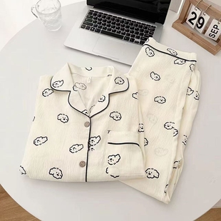 云朵棉日系睡衣女春秋季纯棉长袖开衫套装学生卡通可爱甜美家居服