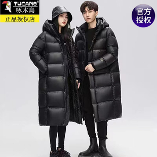 啄木鸟羽绒服男女鹅绒冬季中长款过膝宽松加厚保暖情侣黑金外套潮