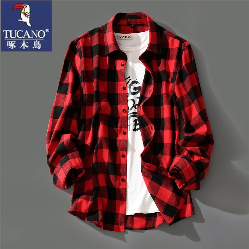 啄木鸟外套长袖衬衫男格子休闲百搭春秋新款上衣青年痞帅潮流衬衣,男装,衬衫,淘宝优惠券,粉丝福利购,淘宝优惠卷
