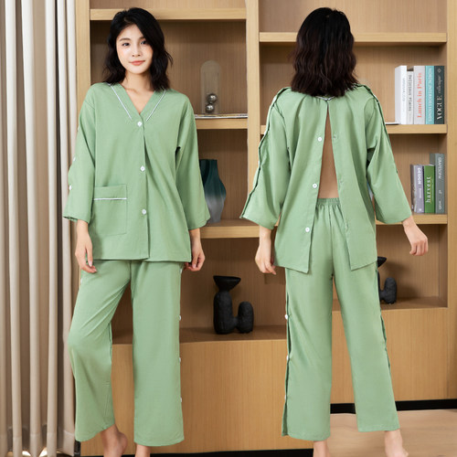 高端长款艾灸服纯棉前后开衫女士头疗专用中医理疗服按摩熏蒸衣服