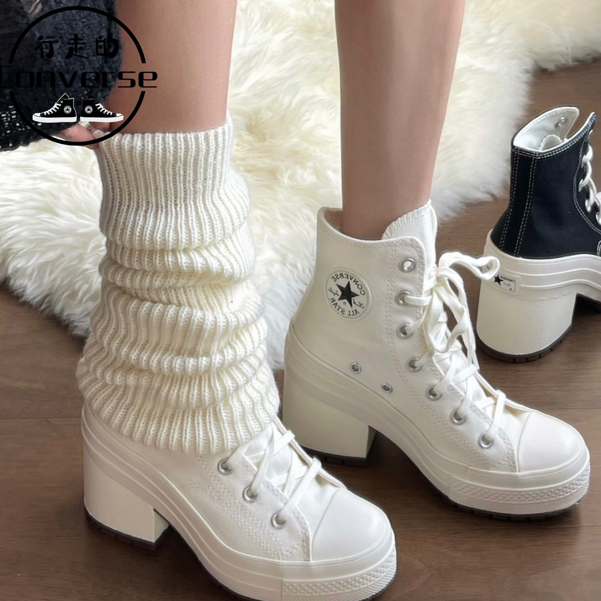 匡威Converse Chuck70 De Luxe Heel女子复古粗跟帆布鞋A05347C