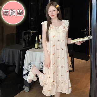 纯棉甜美纯欲风加肥加大码 带胸垫吊带睡裙女夏季 睡衣裙子200斤5XL