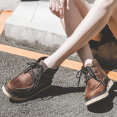 马丁靴女英伦风秋冬牛皮靴子真皮骑士靴软底小短靴工装 机车鞋 女靴