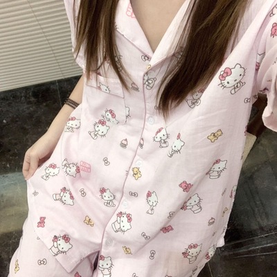 2025新款可爱hellokitty睡衣女纯棉短袖长裤家居服套装可外穿