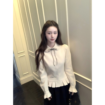 桃可了 衣橱哲学 刺绣蝴蝶结百搭双层娃娃领长袖衬衫上衣女秋冬