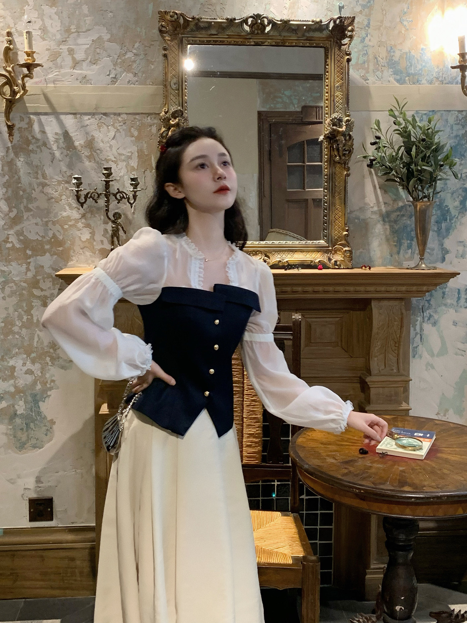 【限时7折】《白茶》长袖腰封拼接衬衫女设计感小众+杏色褶半身裙,女装/女士精品,衬衫,淘宝优惠券,粉丝福利购,淘宝优惠卷