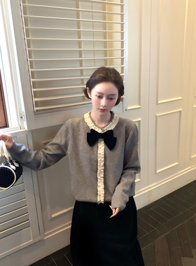 桃可了 编织的梦境 棉质花边围绕羊毛衫外套女秋冬小个子针织上衣