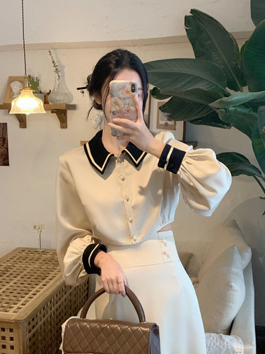 【清仓福利 限时6折】《酒井》衬衫套装女复古鱼尾半身裙两件套