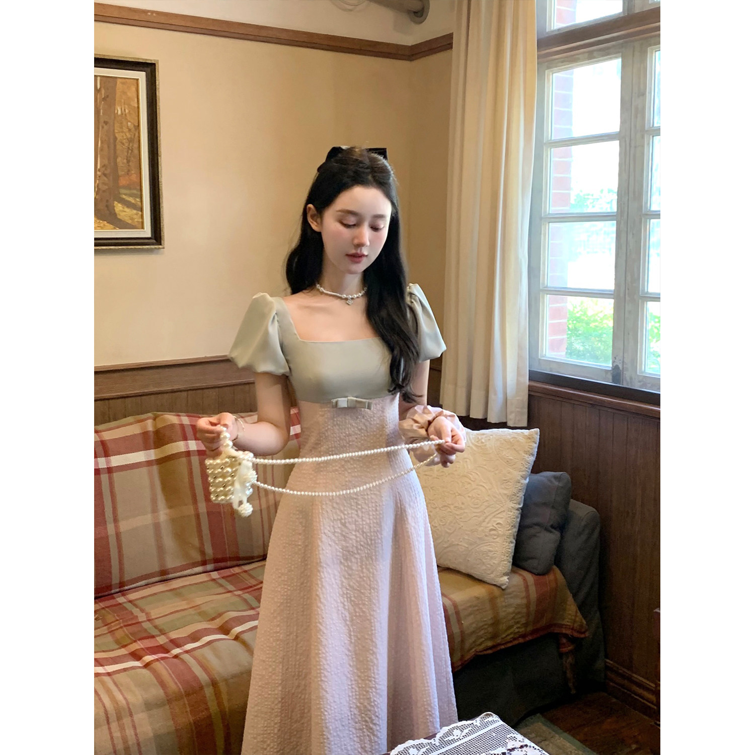 【清仓福利 限时7折】桃可了◆《腮粉》气质拼接连衣裙女