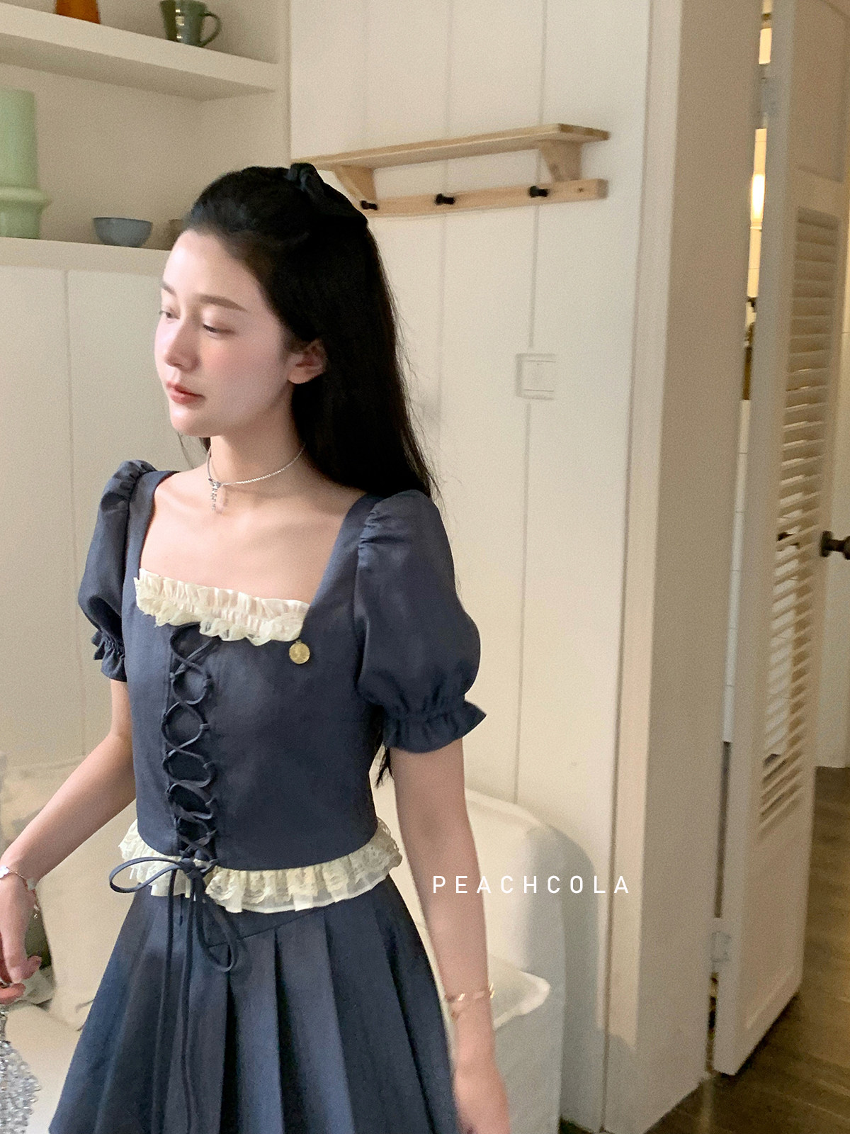 【限时8折】《半岛铁盒》泡泡袖方领上衣+百褶半身裙气质套装夏女,女装/女士精品,时尚套装,淘宝优惠券,粉丝福利购,淘宝优惠卷