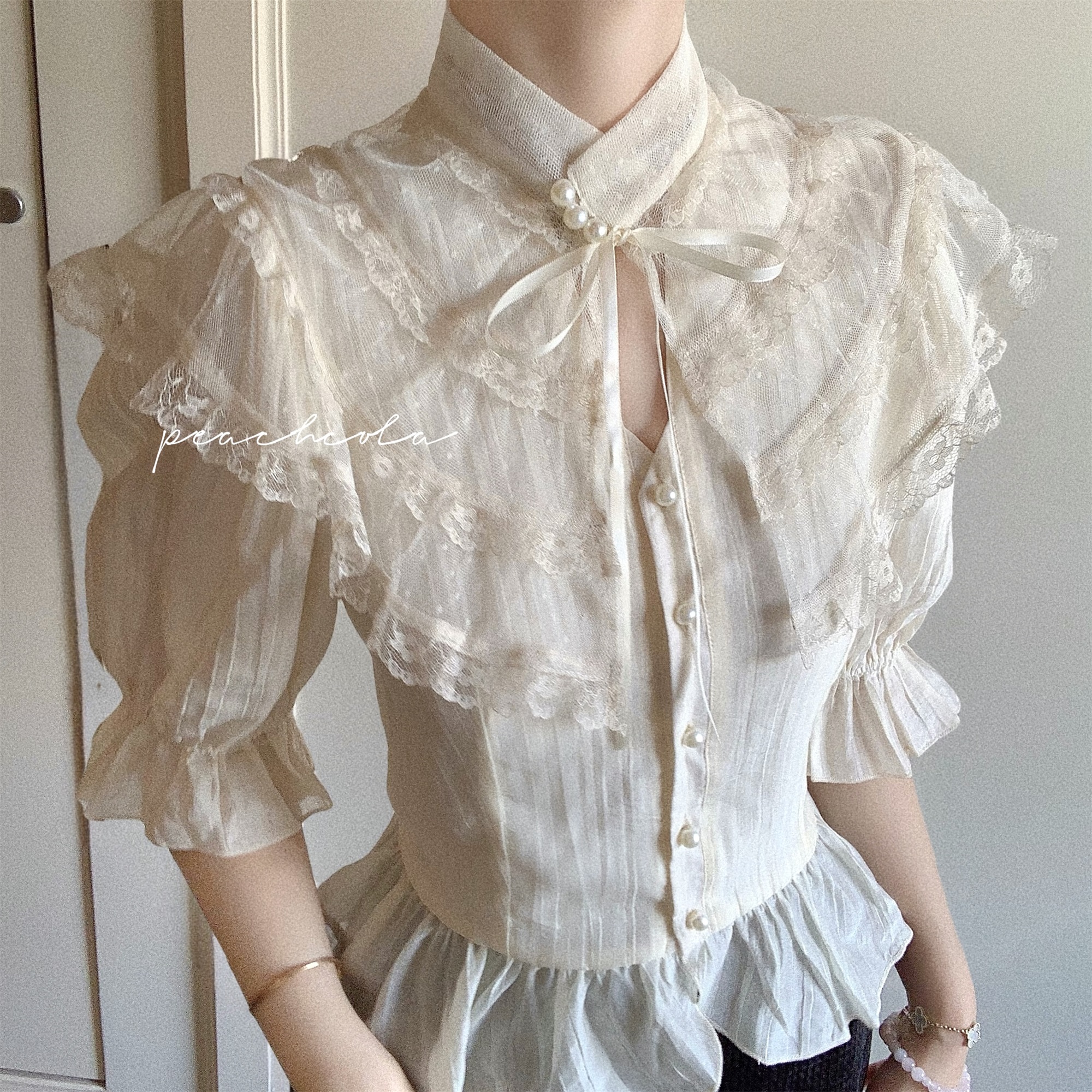 桃可了◆《Vintage少女眠》复古气质古偶衬衣雪尼尔半裙两件套女