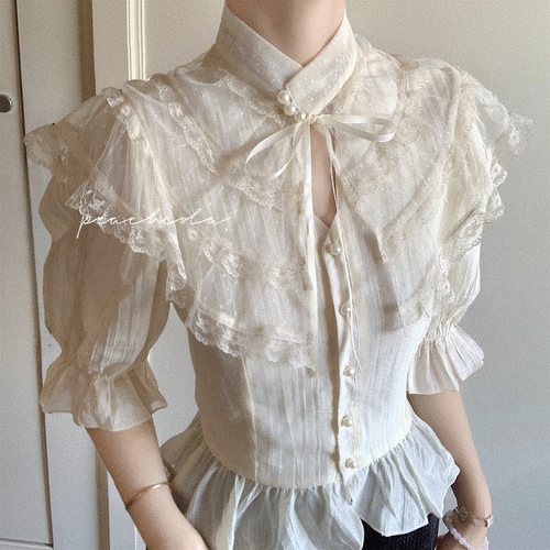 桃可了◆《Vintage少女眠》复古气质古偶衬衣雪尼尔半裙两件套女