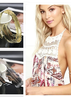 金属电镀树叶羽毛臂环手镯