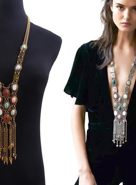 长款流苏毛衣链夸张合金项链