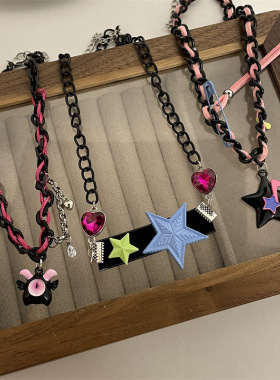 多层链条星星别针小众个性锁骨链