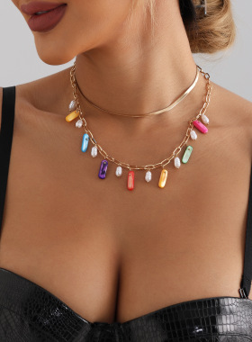 欧美跨境女士天然几何项链