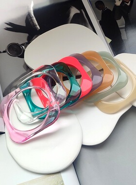 正方形果冻色粉几何手环