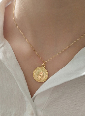 时尚项链女复古金币钱币吊坠欧美潮人冷淡风钱币ins长款锁骨链