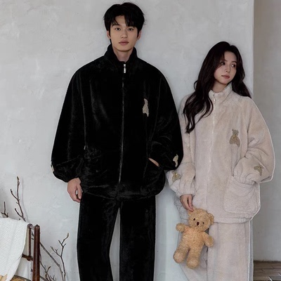 黛梦思珊瑚绒睡衣情侣冬季加厚保暖男女家居服秋冬可外穿运动套装