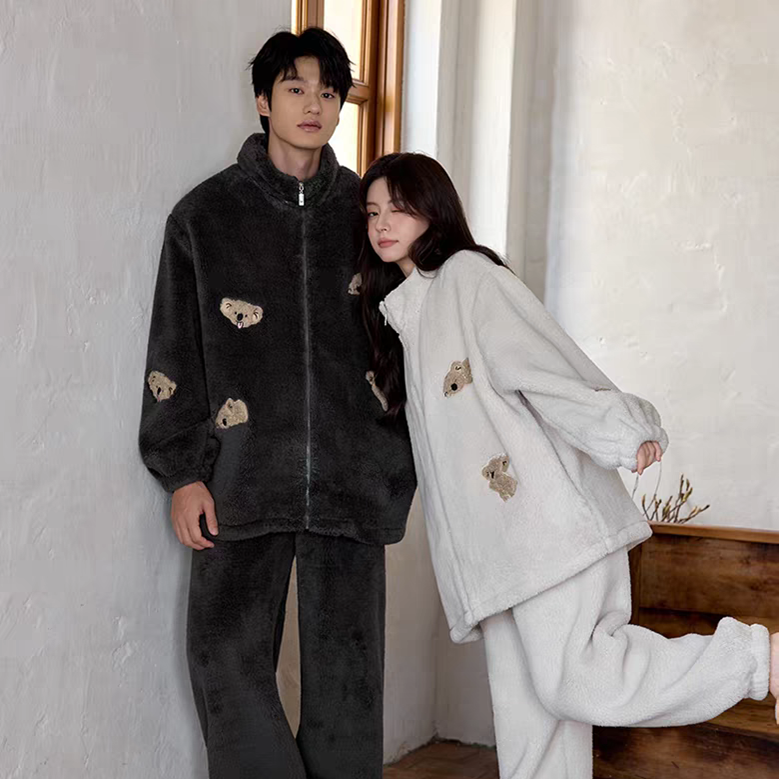 黛梦思珊瑚绒睡衣情侣冬季女款加厚保暖家居服可外穿运动男士套装