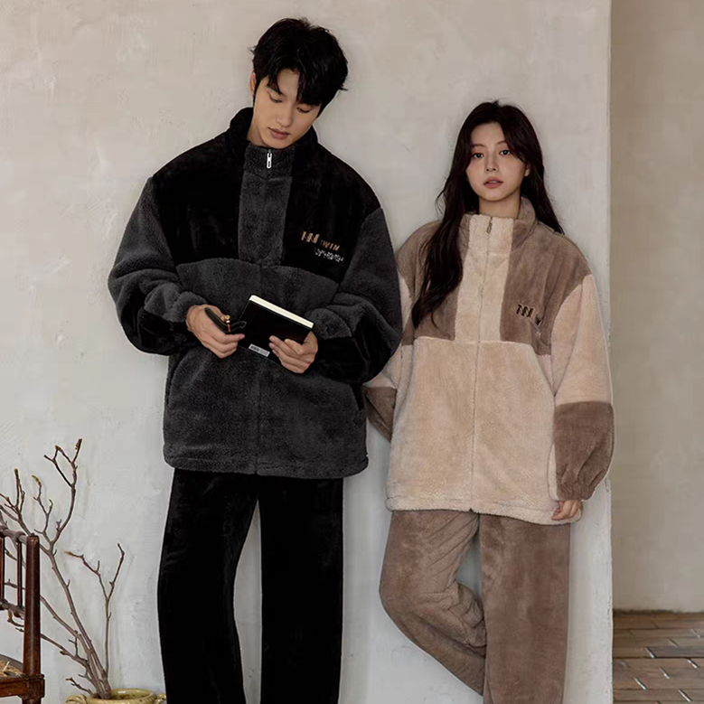 黛梦思珊瑚绒情侣睡衣秋冬季女款加厚保暖家居服运动休闲男士套装