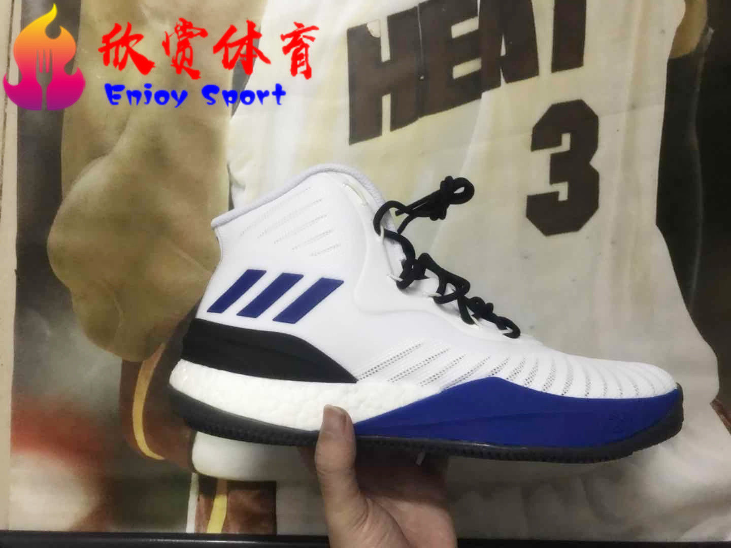 罗斯高帮实战白蓝全掌篮球鞋