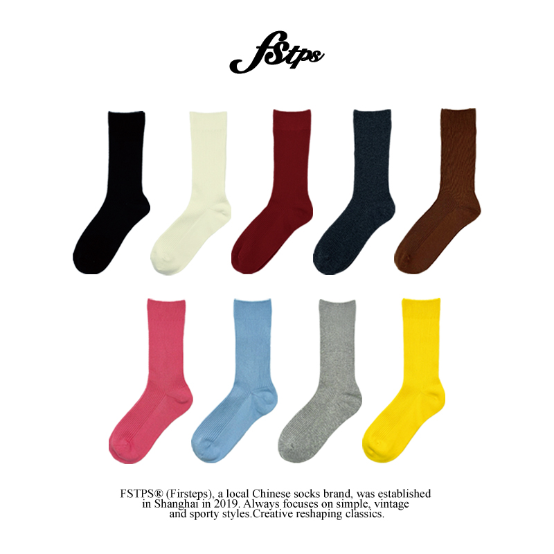 FSTPS红色堆堆袜女复古中筒袜