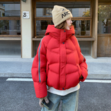 红色爆款高级感格纹鹅绒服女2025冬季新款90白鹅绒保暖小个子外套，女装羽绒服，2D118
