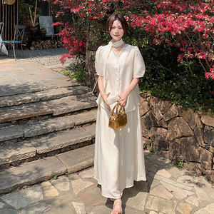 白色法式轻熟风气质优雅套装女2025夏季新款显瘦上衣半身裙两件套图片