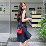 牛仔木耳边背心连衣裙女2025年夏季新款蓝色直筒休闲气质显瘦裙子，女装连衣裙，2D118
