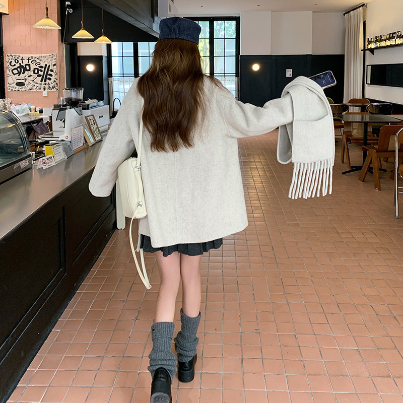 流苏口袋双面呢大衣外套女秋冬2025新款小个子独特超好看甜美大衣图片