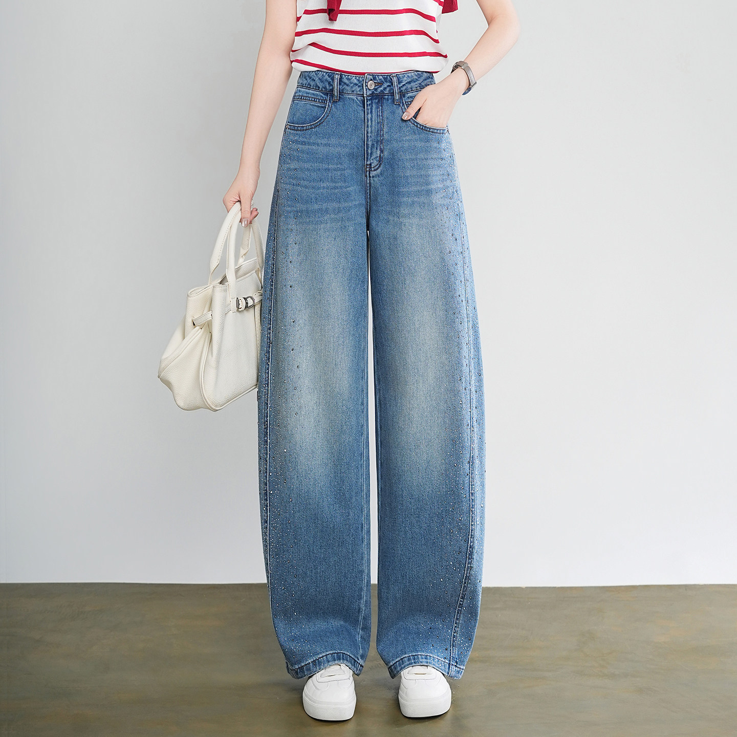 高腰弯刀牛仔裤女2026春夏季新款显瘦宽松阔腿裤垂感直筒休闲长裤