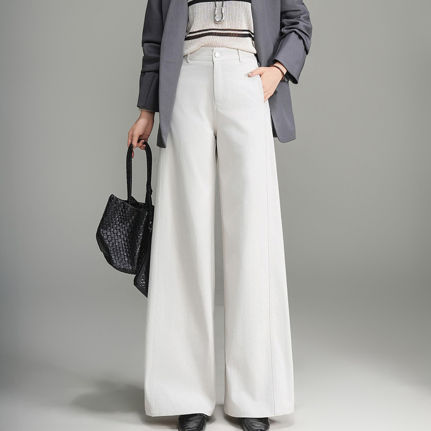 白色垂感阔腿裤女春季高腰垂感显瘦宽松休闲直筒裤百搭拖地长裤子,女装/女士精品,休闲裤,淘宝优惠券,粉丝福利购,淘宝优惠卷