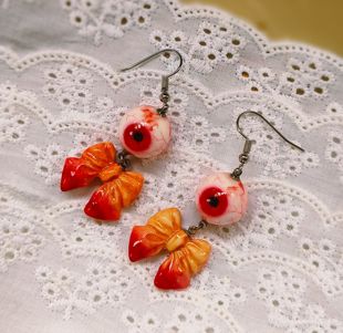 原创蝴蝶结克苏鲁眼球耳环耳钩耳夹耳钉 血腥仿真眼球饰品