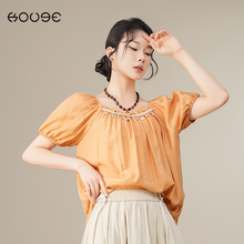 今年流行的爆款衬衫短袖方领衬衣女款2025新款爆款泡泡袖气质上衣