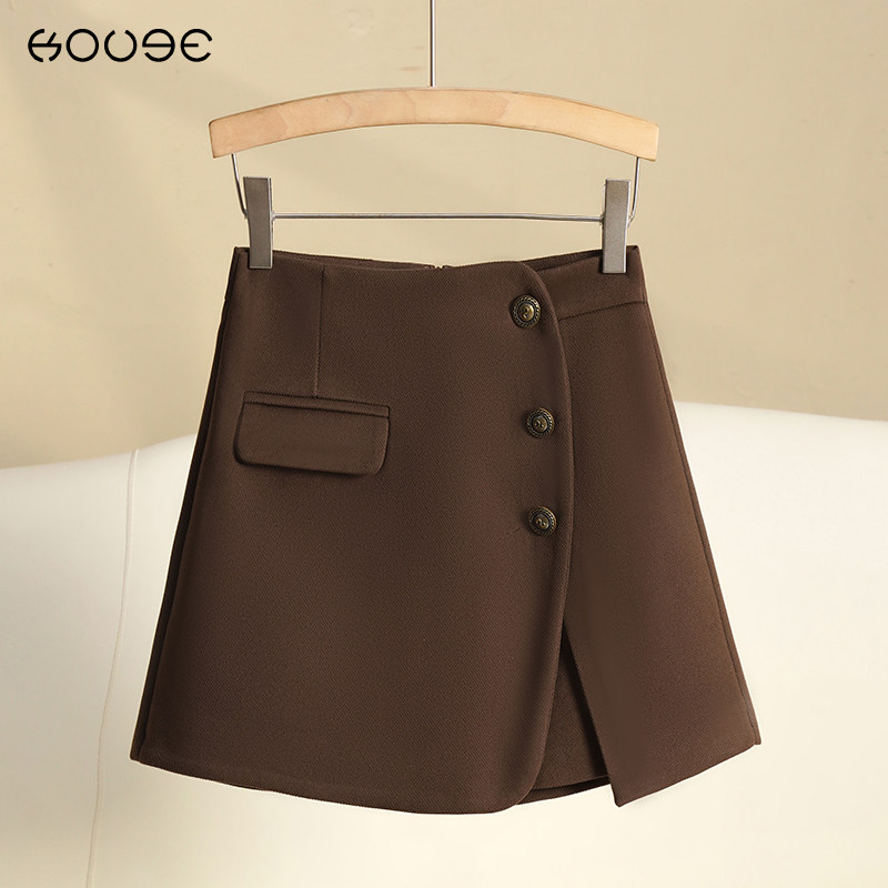 咖色毛呢裙裤女早春短裤2024新款显瘦a字阔腿裤小个子外穿靴裤女