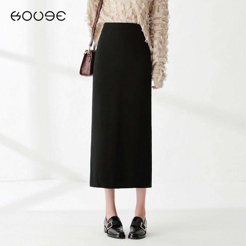 黑色包臀裙针织半身裙女中长款秋冬2020新款高腰直筒一步毛线长裙