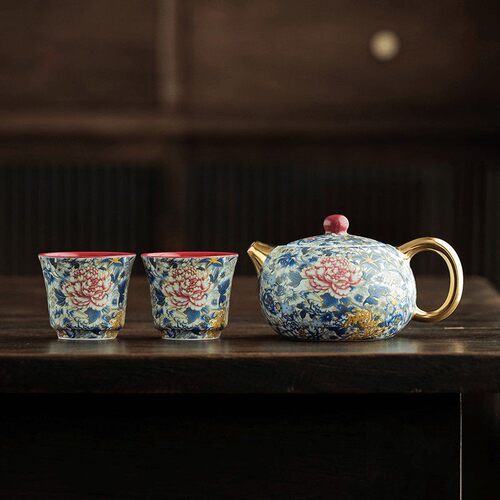 陶瓷茶壶万花银锦圆球西施壶功夫茶具套装家用办公一壶两杯中国风