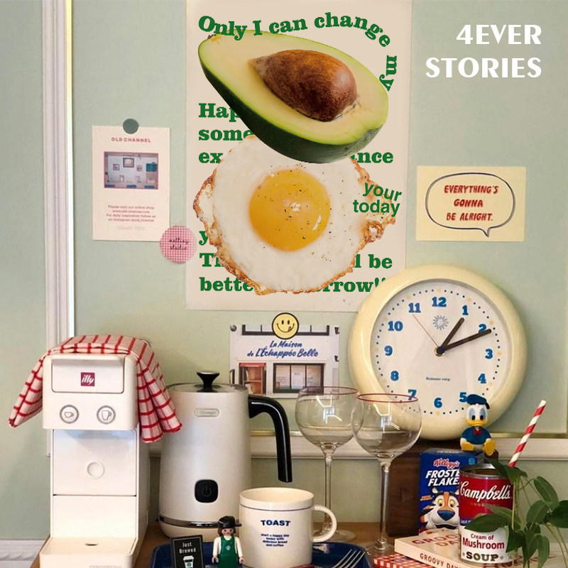 4es | 韩国可爱牛油果荷包蛋 艺术海报装饰画 甜品店推荐拍照道具