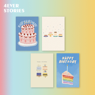 4ES |happy birthday 生日贺卡明信片 卡通ins风极简手绘贺卡