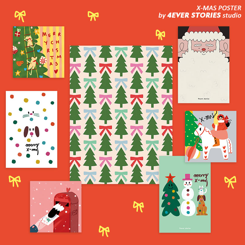 4ES |一起过圣诞树16 卡通元素圣诞节日卡片套装 ins装饰墙贴卡片