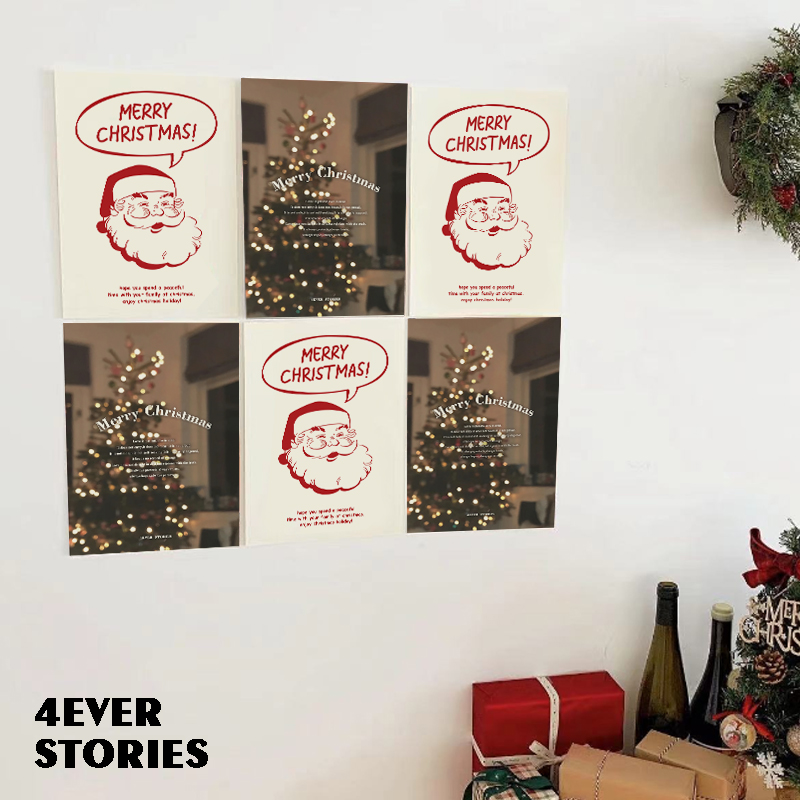 4ES | Merry Christmas圣诞韩式ins极简手绘装饰卡片海报墙贴