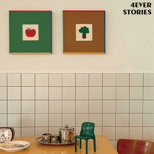 4ES |小小的树&苹果 卡通可爱海报彩色金属相框客厅房间装饰画