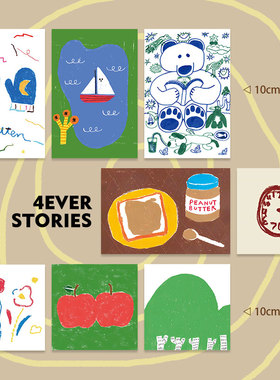 4ES |熊熊幻想  ins风卡通手绘可爱装饰摆拍道具 装饰卡片