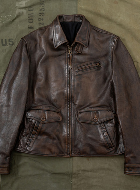 HDK(海觉）7号全植鞣全粒面水洗油蜡机车夹克学友报童款RRL1930