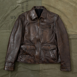 RRL1930 7号全植鞣全粒面水洗油蜡机车夹克学友报童款 HDK 海觉