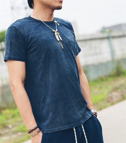 海觉indigo太阳蓝染rrl打底t恤